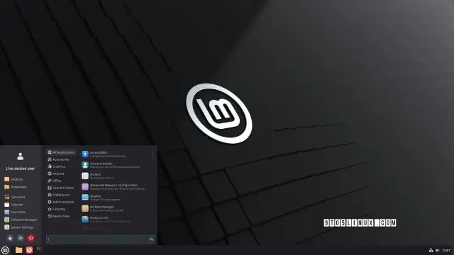 A screenshot of Linux Mint with the Cinnamon desktop environment, showing the application menu.